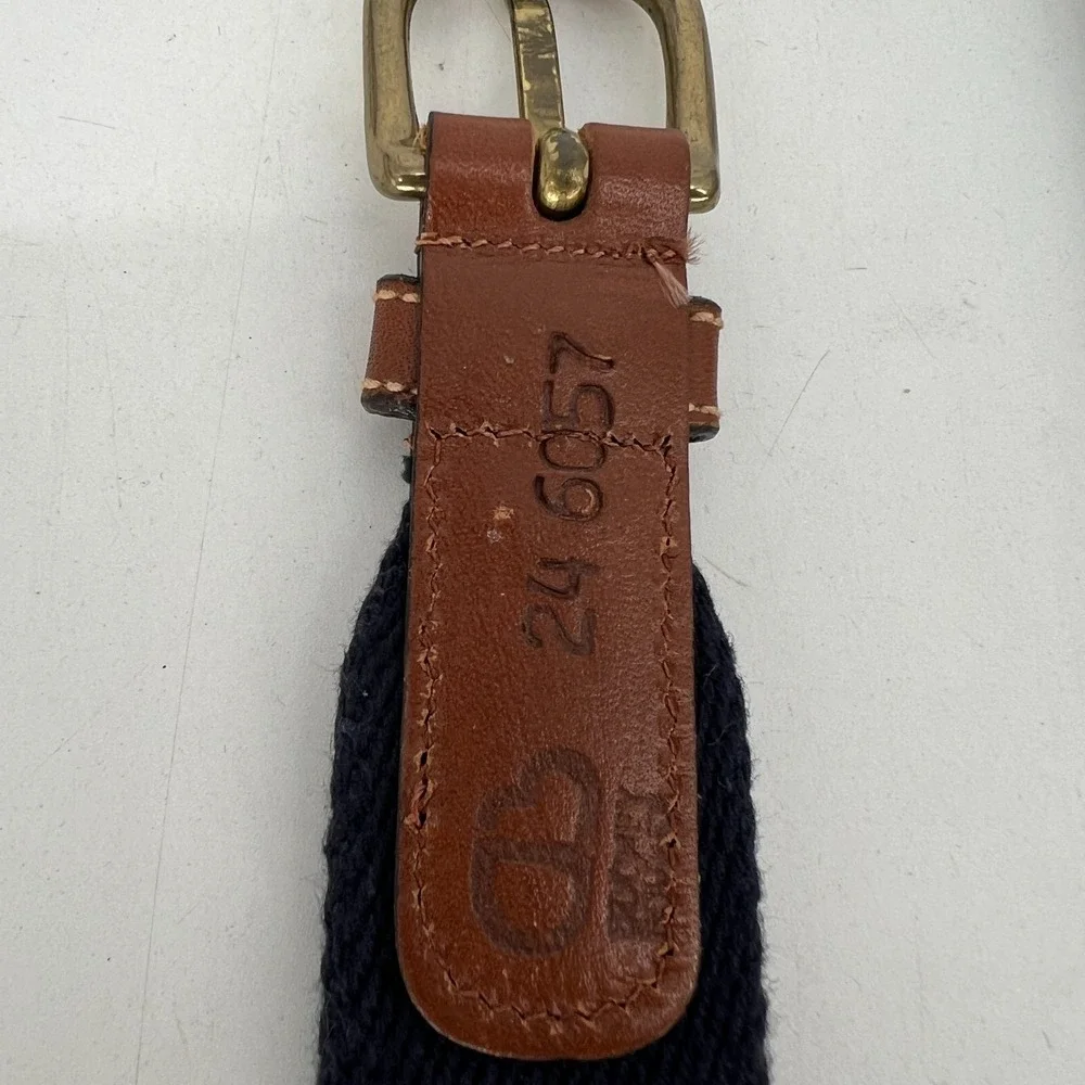 Vtg Dooney & Bourke At Ease Belt Womens 24 Blue Canvas Brown Leather Solid Brass